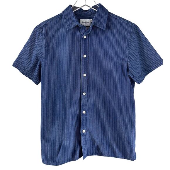 Goodfellow & Co Mens Button Down Short Sleeve Striped Shirt Blue Size M - Picture 1 of 4